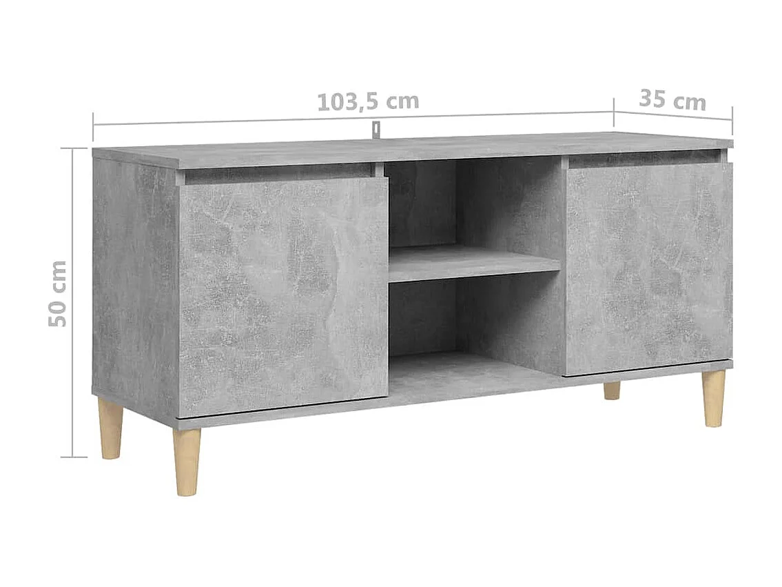 Meuble TV avec pieds en bois massif Gris béton 103,5x35x50