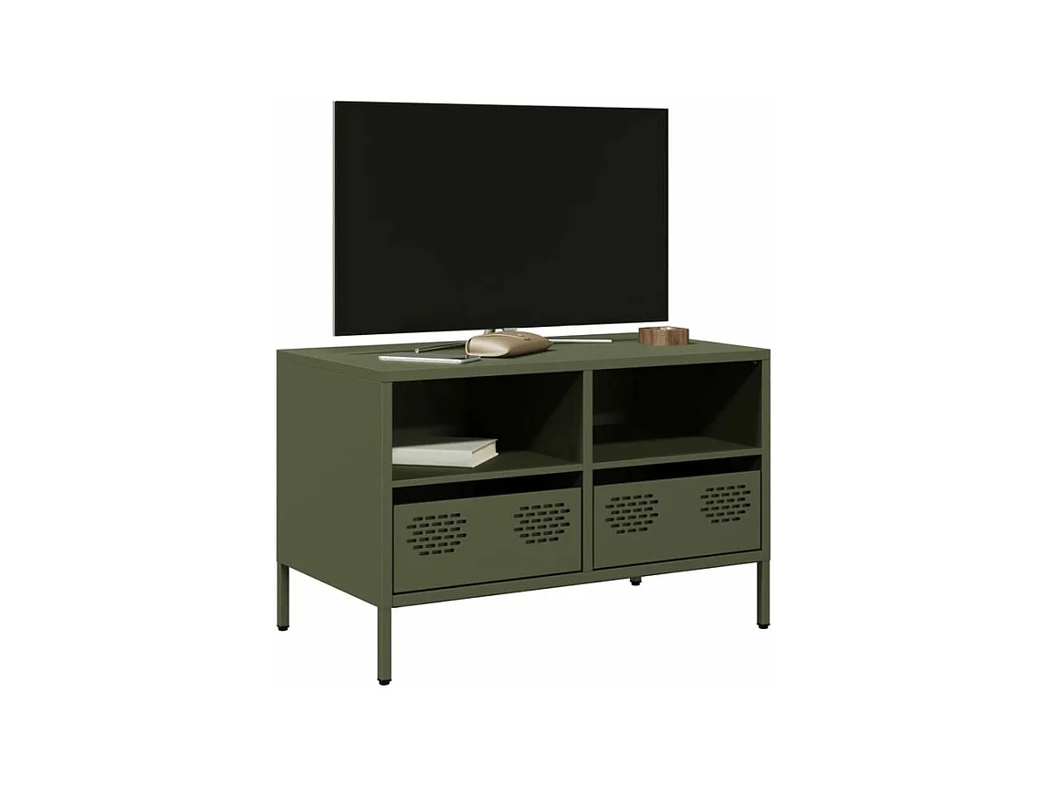 Meuble TV vert olive 68x39x43,5 acier laminé à froid