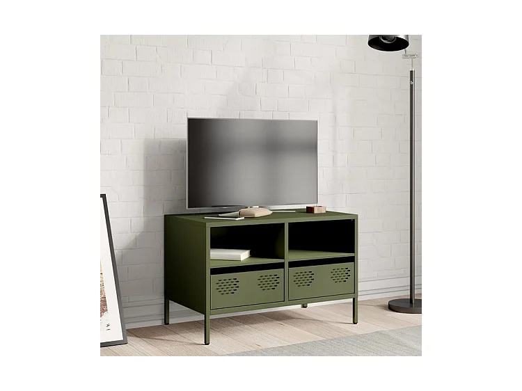 Meuble TV vert olive 68x39x43,5 acier laminé à froid