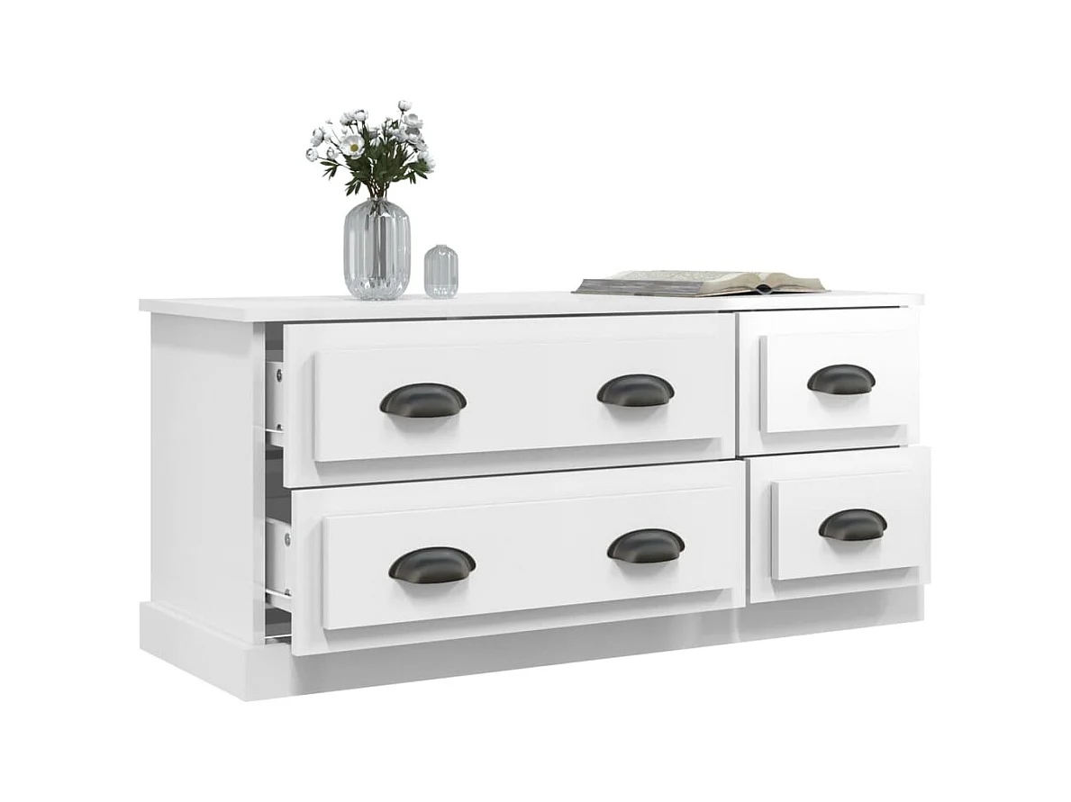 Meuble TV blanc brillant 100x35,5x45 bois d'ingénierie