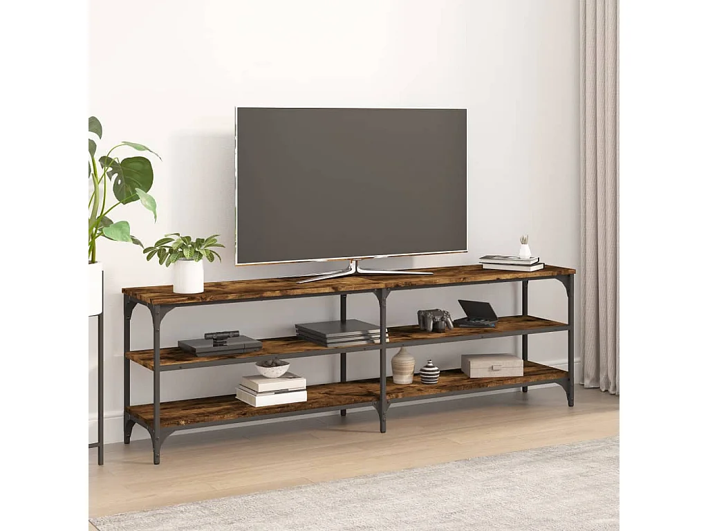 Meuble TV chêne fumé 160x30x50 bois d'ingénierie