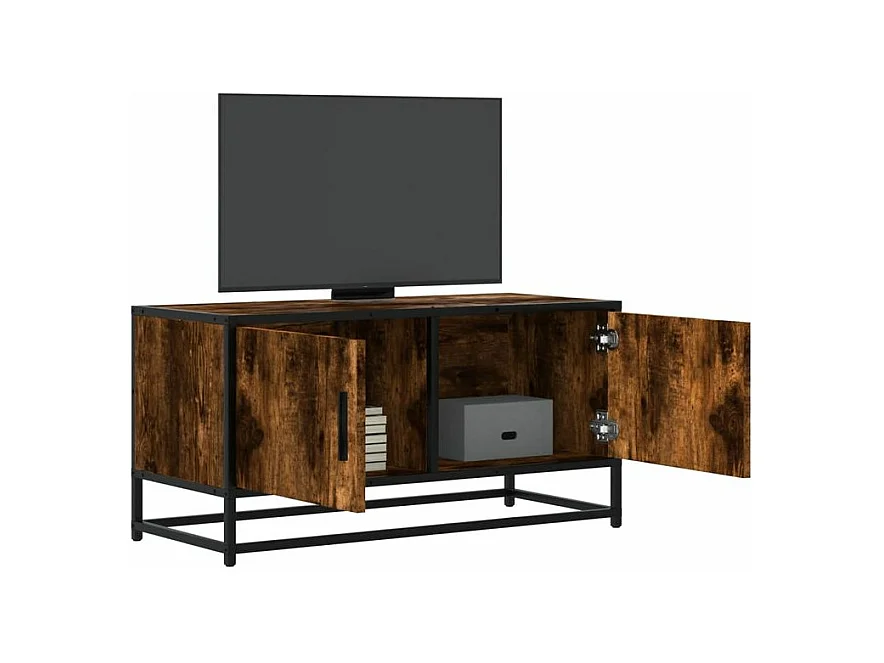Meuble TV chêne fumé 80x34,5x40 bois d'ingénierie et métal