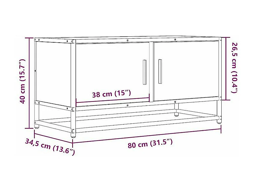 Meuble TV chêne fumé 80x34,5x40 bois d'ingénierie et métal