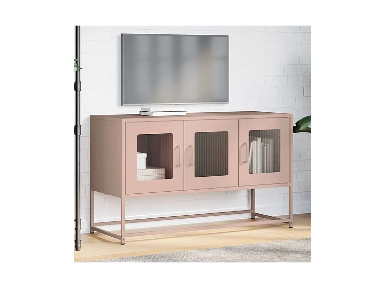 Meuble TV rose 100,5x39x60,5 acier laminé à froid