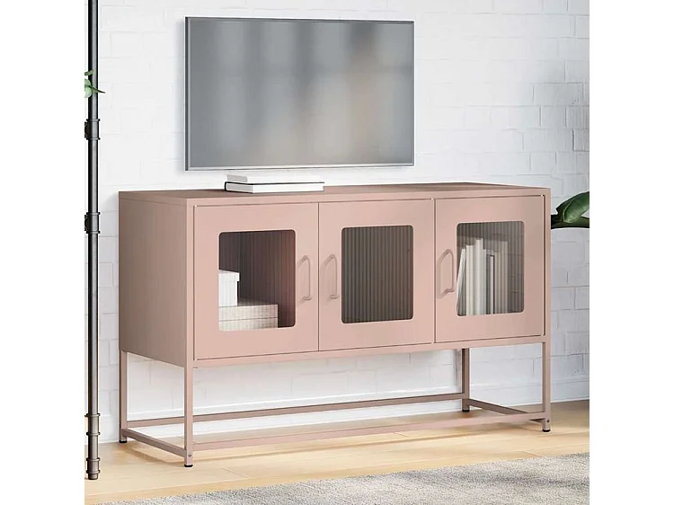 Meuble TV rose 100,5x39x60,5 acier laminé à froid