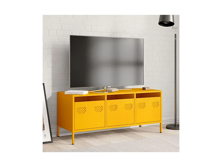 Meuble TV jaune moutarde 101,5x39x43,5 acier laminé à froid