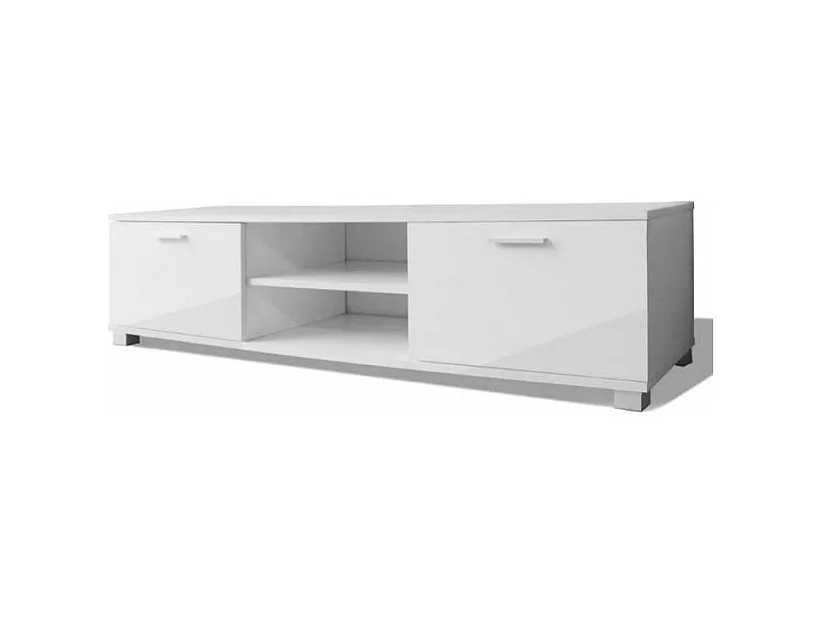 Meuble TV 2 portes 2 niches bois blanc brillant Glamourous