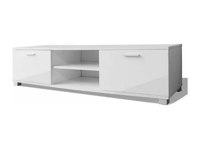 Meuble TV 2 portes 2 niches bois blanc brillant Glamourous