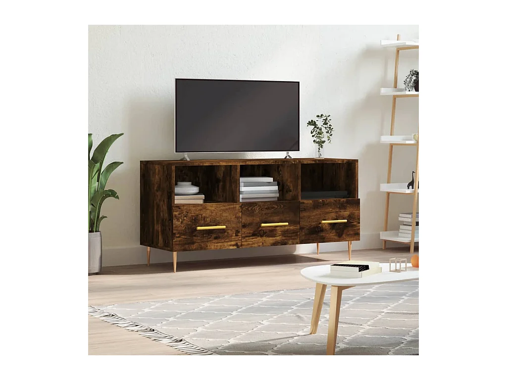 Meuble TV chêne fumé 102x36x50 bois d'ingénierie