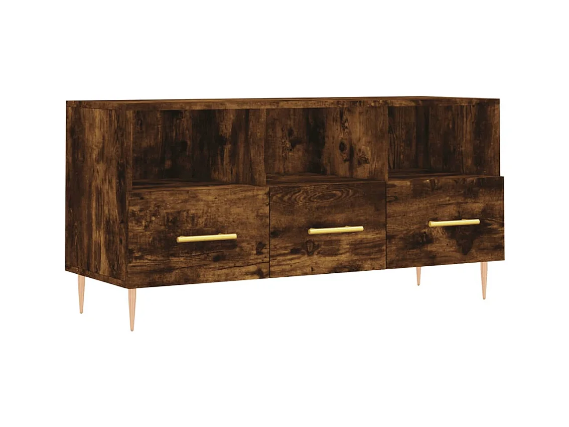 Meuble TV chêne fumé 102x36x50 bois d'ingénierie
