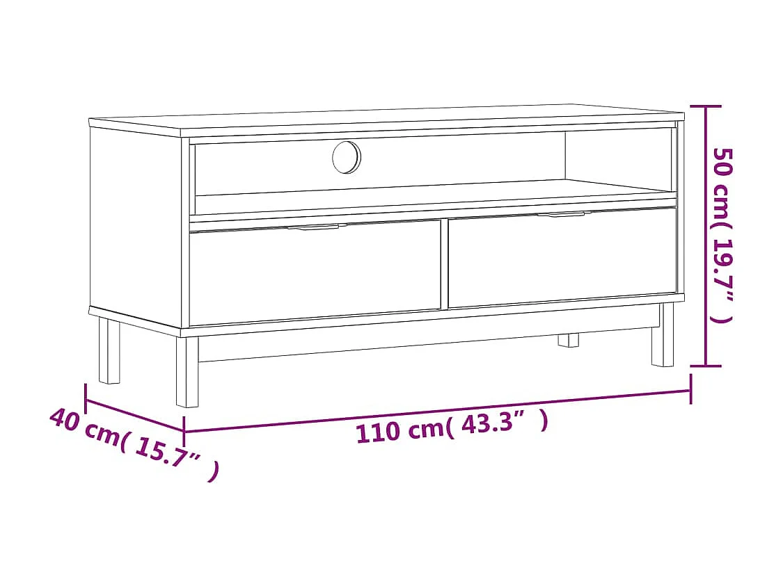 Meuble TV FLAM 110x40x50 bois massif de pin