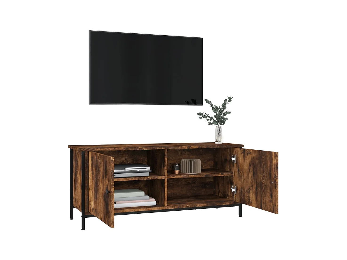 Meuble TV avec portes chêne fumé 102x35x45 bois d'ingénierie