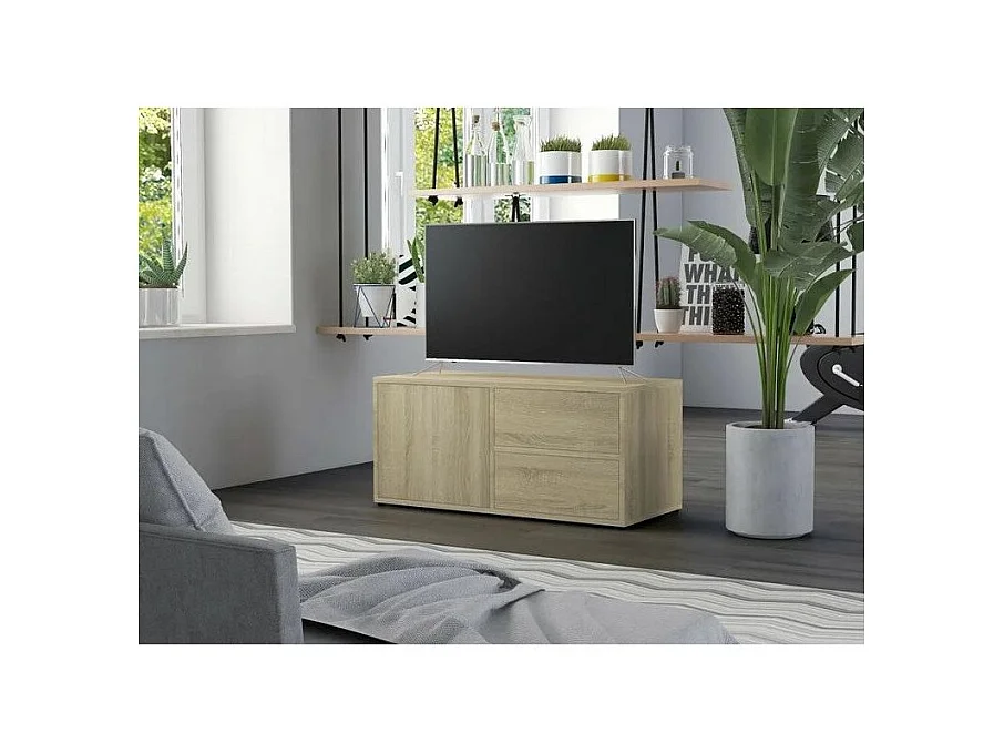 Meuble TV 1 porte 2 tiroirs bois chêne clair Ressi 80cm
