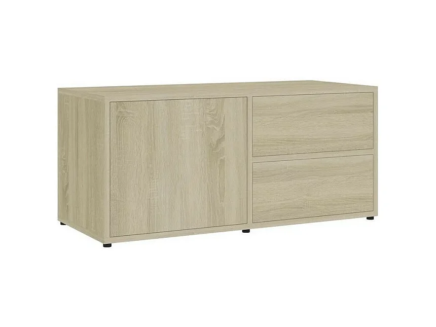 Meuble TV 1 porte 2 tiroirs bois chêne clair Ressi 80cm
