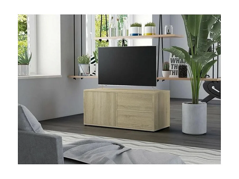 Meuble TV 1 porte 2 tiroirs bois chêne clair Ressi 80cm