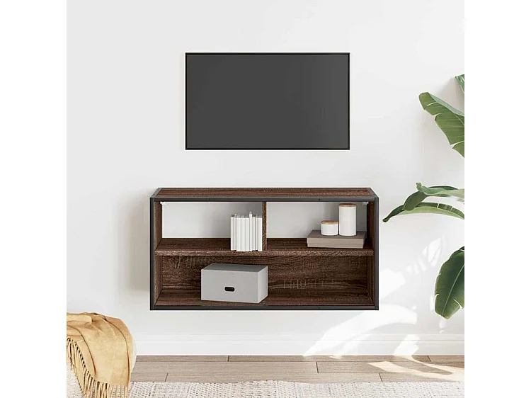 Meuble TV chêne marron 80x31x39,5 bois d'ingénierie et métal