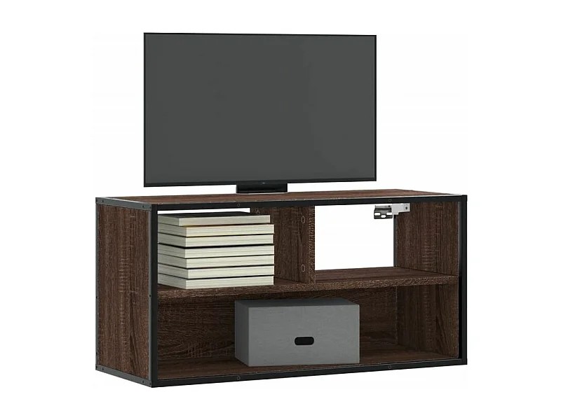 Meuble TV chêne marron 80x31x39,5 bois d'ingénierie et métal