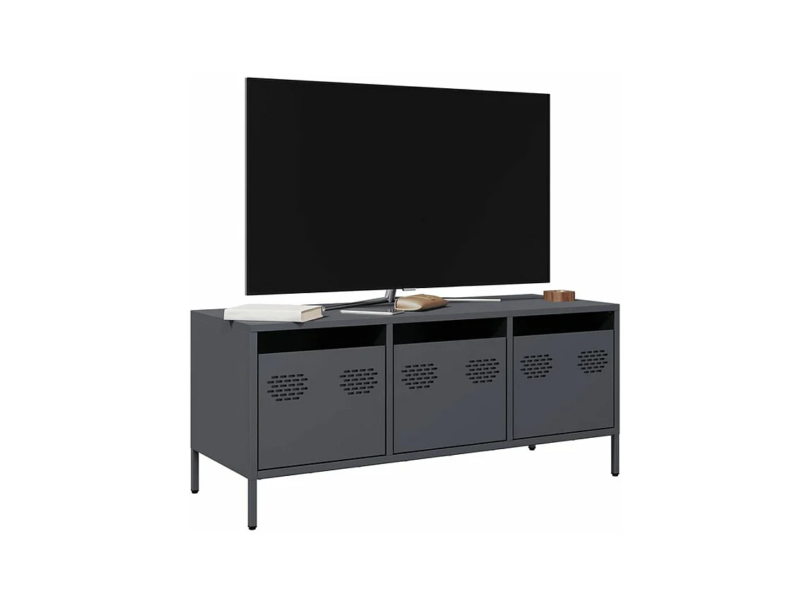 Meuble TV anthracite 101,5x39x43,5 acier laminé à froid