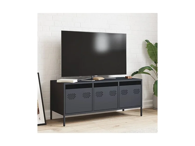 Meuble TV anthracite 101,5x39x43,5 acier laminé à froid