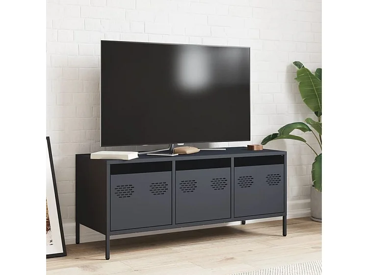 Meuble TV anthracite 101,5x39x43,5 acier laminé à froid