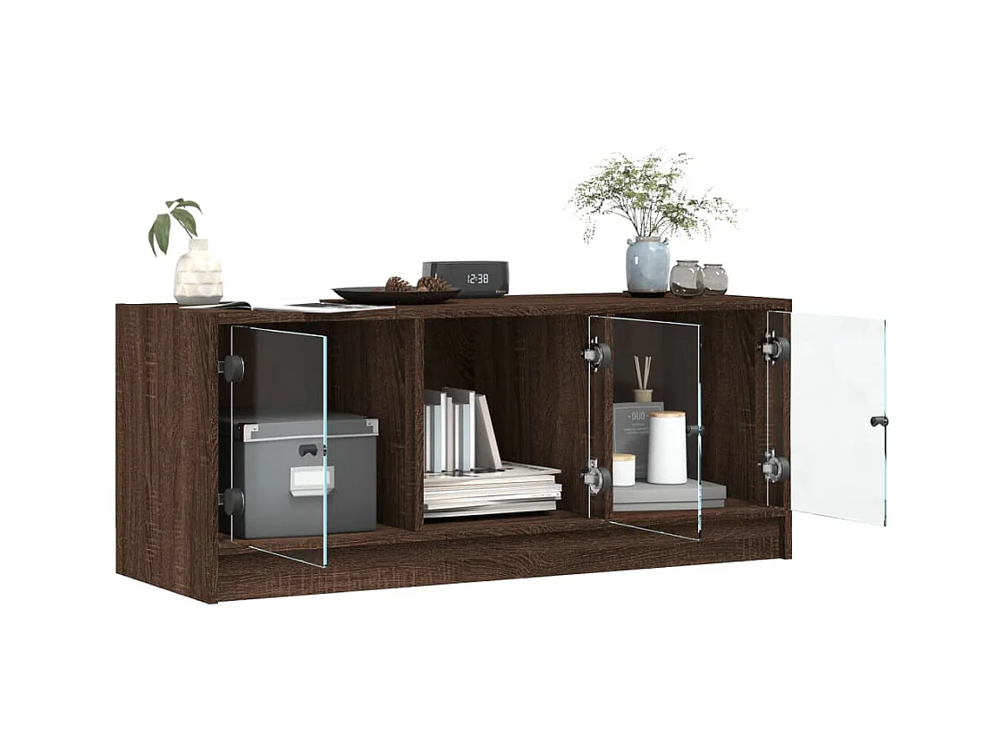 Meuble TV avec portes en verre chêne marron 102x37x42