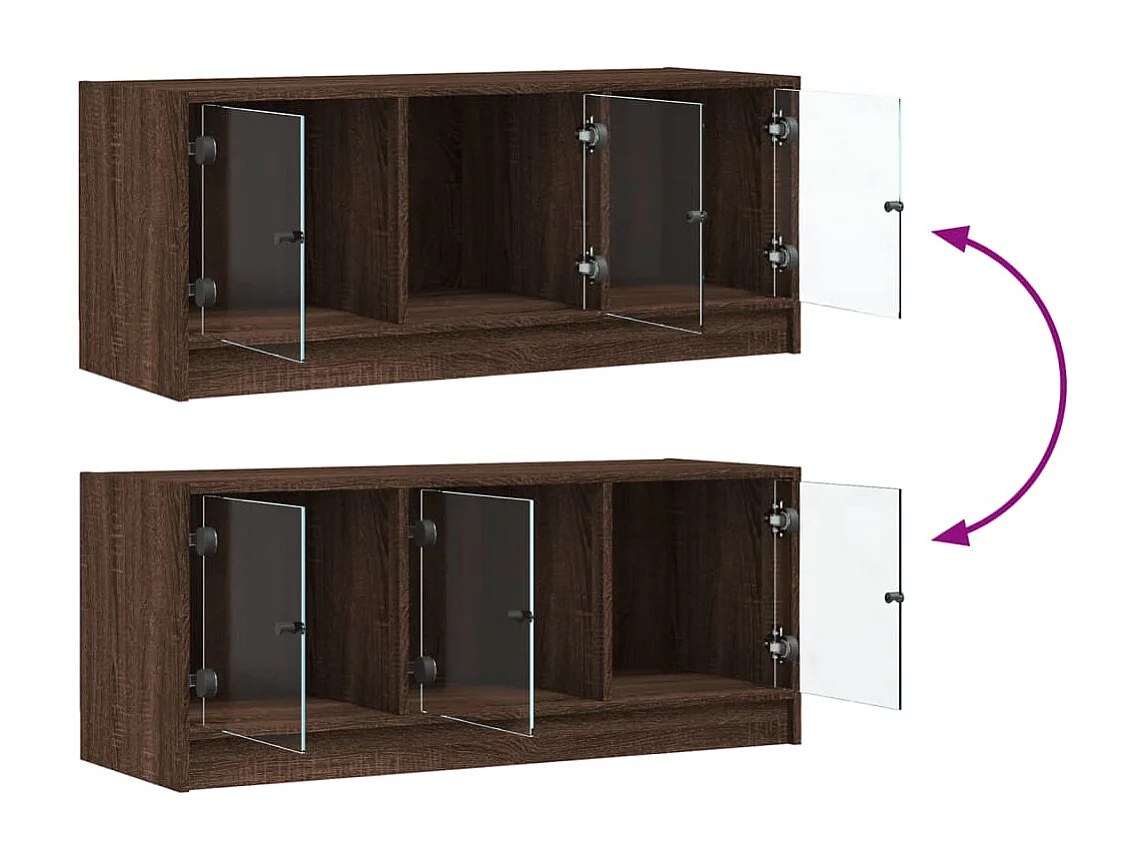 Meuble TV avec portes en verre chêne marron 102x37x42