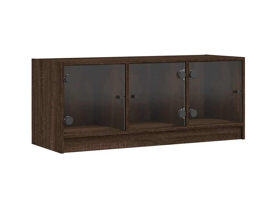 Meuble TV avec portes en verre chêne marron 102x37x42