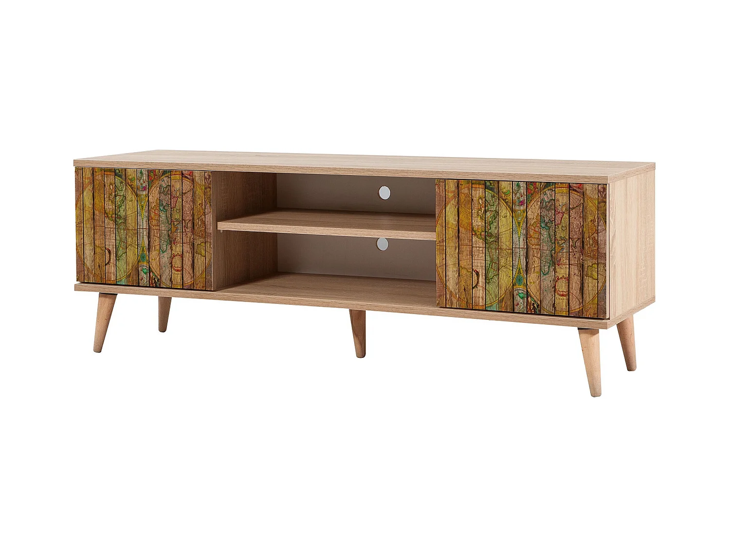 Meuble TV en bois clair à lamelles avec niche Kiza 725