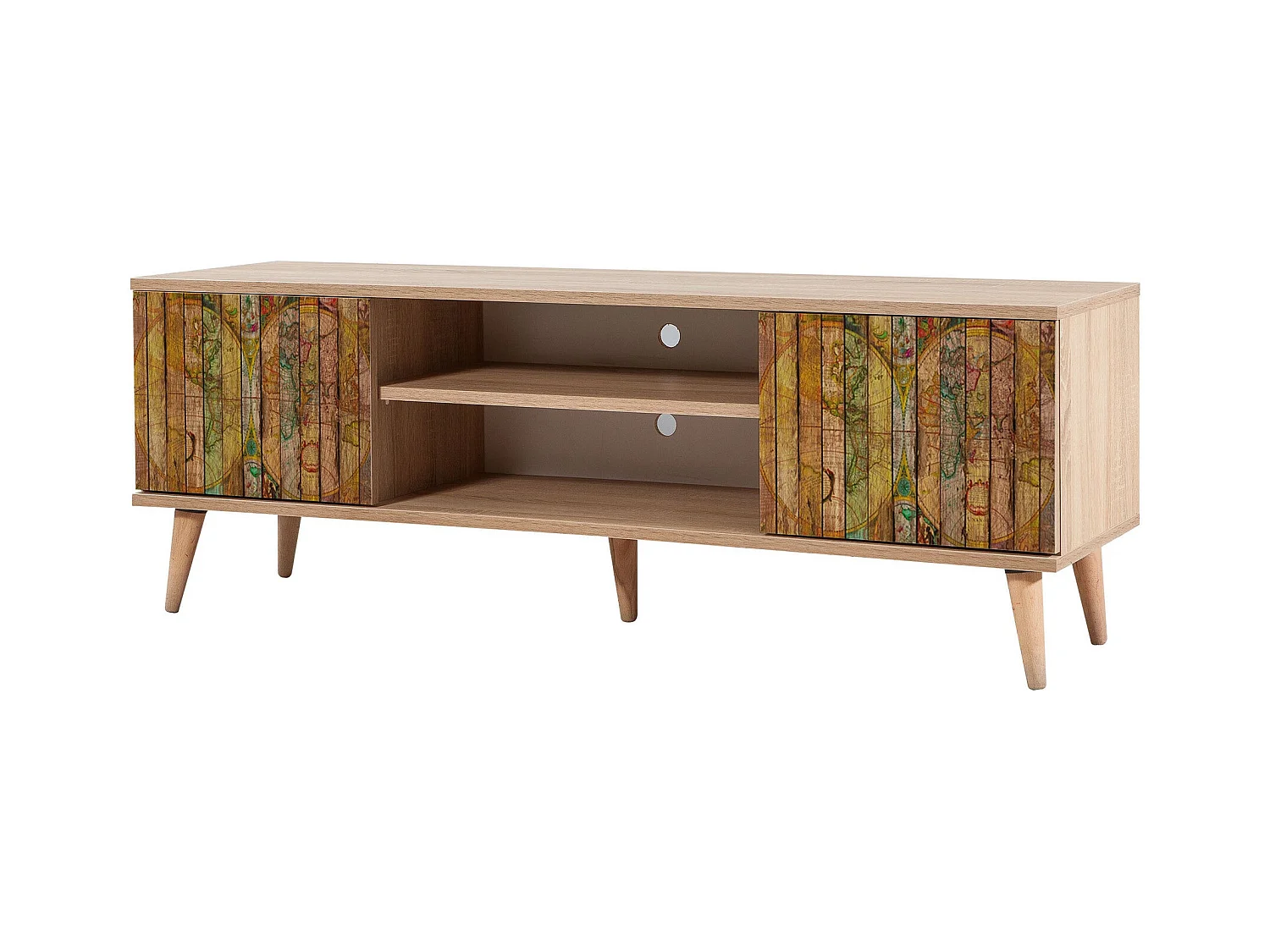 Meuble TV en bois clair à lamelles avec niche Kiza 725