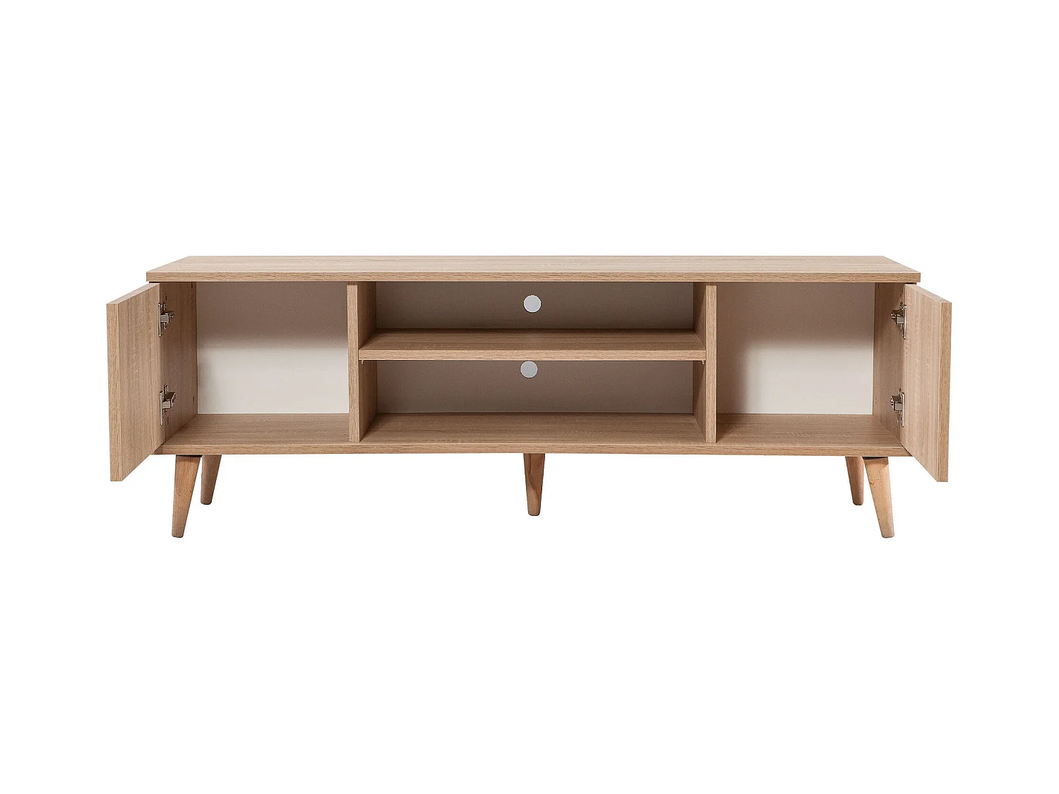 Meuble TV en bois clair à lamelles avec niche Kiza 725