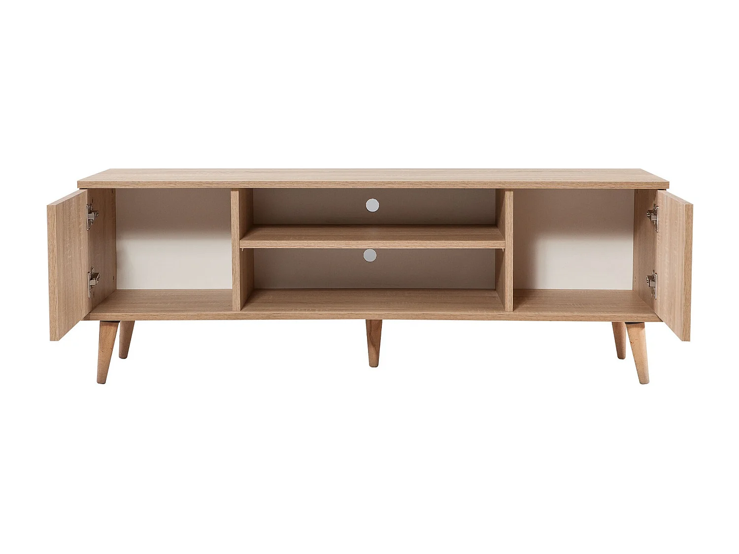 Meuble TV en bois clair à lamelles avec niche Kiza 725