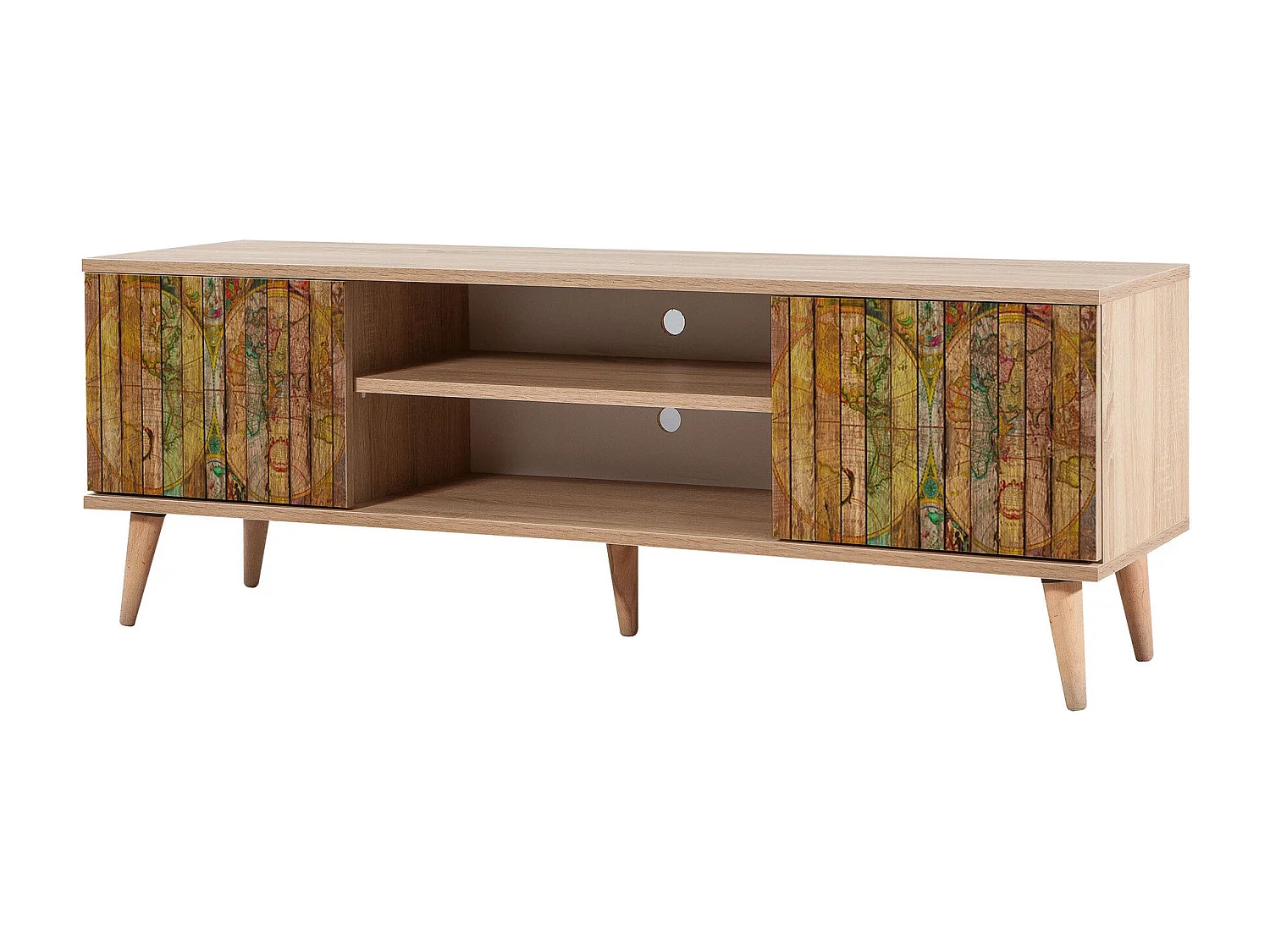 Meuble TV en bois clair à lamelles avec niche Kiza 725