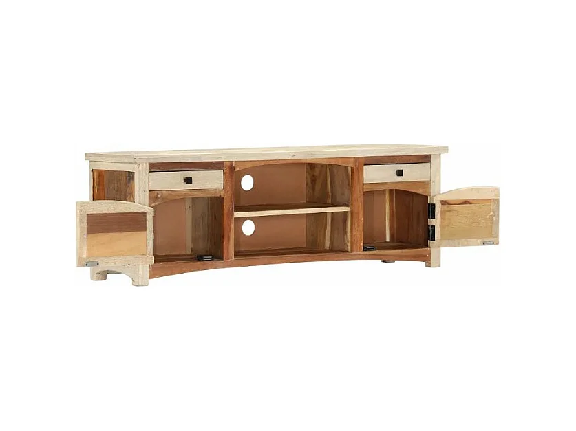 Meuble TV 2 portes 2 tiroirs manguier massif clair et bois recyclé Misty