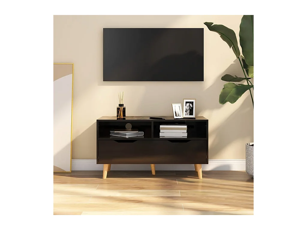 Meuble TV Noir brillant 90x40x48,5 Scandy