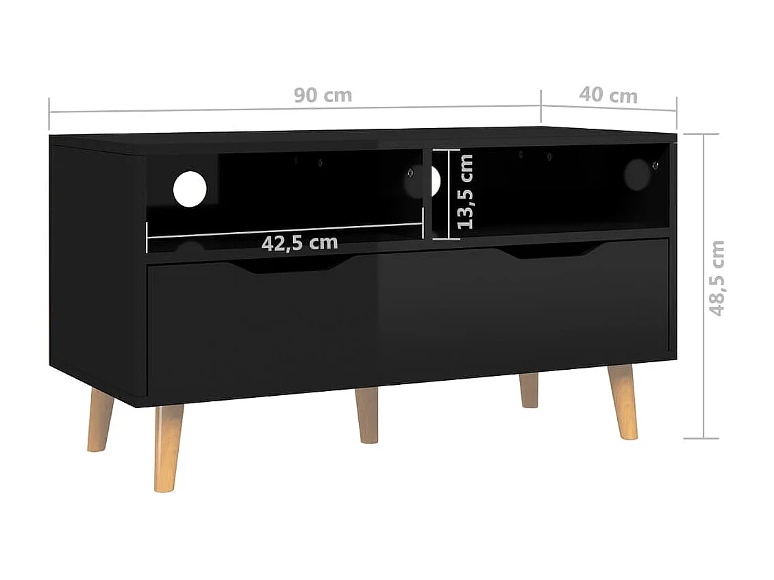 Meuble TV Noir brillant 90x40x48,5 Scandy