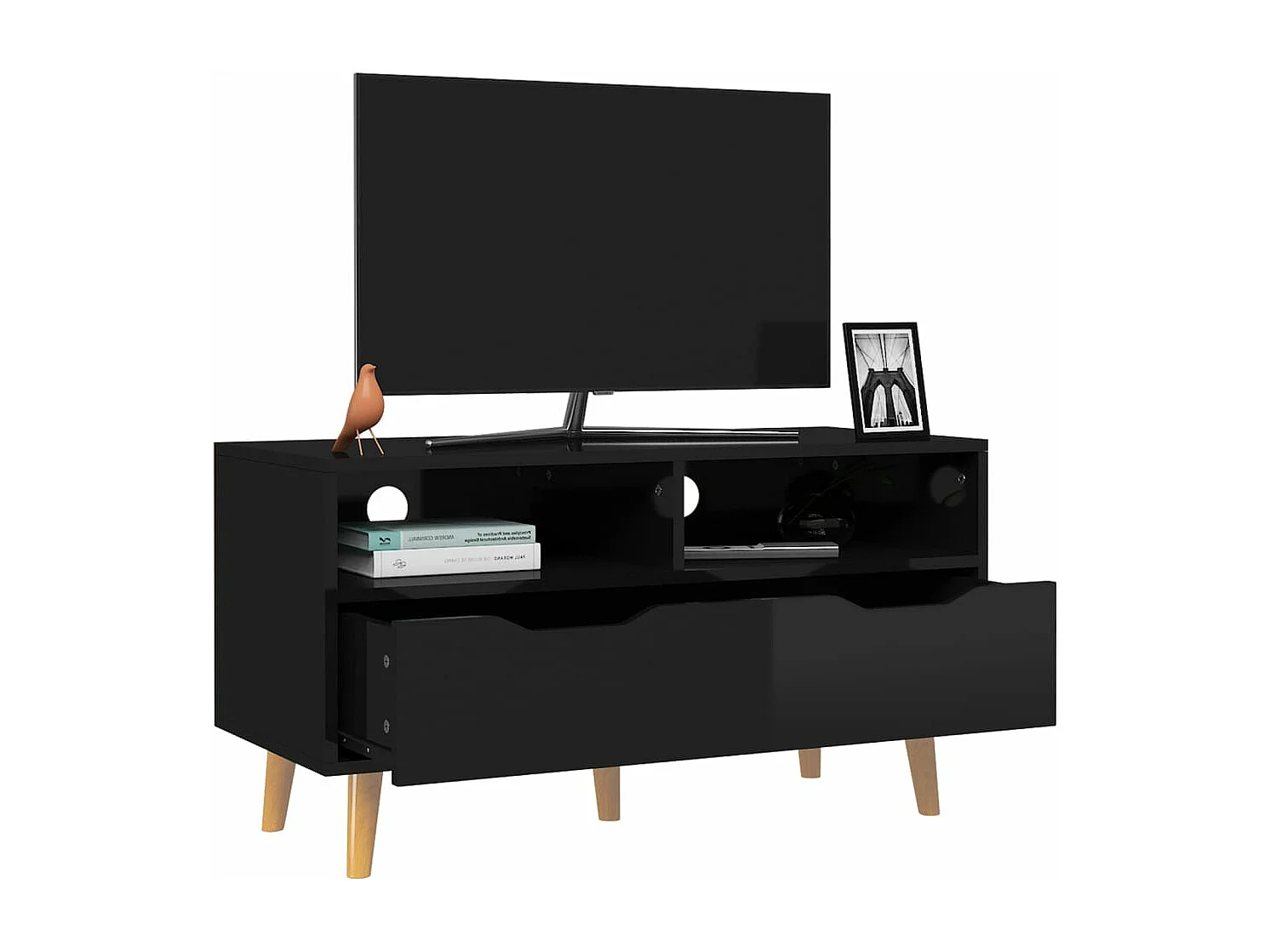 Meuble TV Noir brillant 90x40x48,5 Scandy