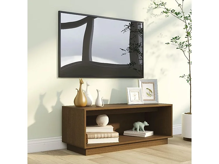 Meuble TV Marron miel 90x35x35 Bois de pin massif