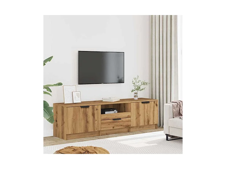 Meuble TV chêne artisanal 140x35x40 bois d'ingénierie