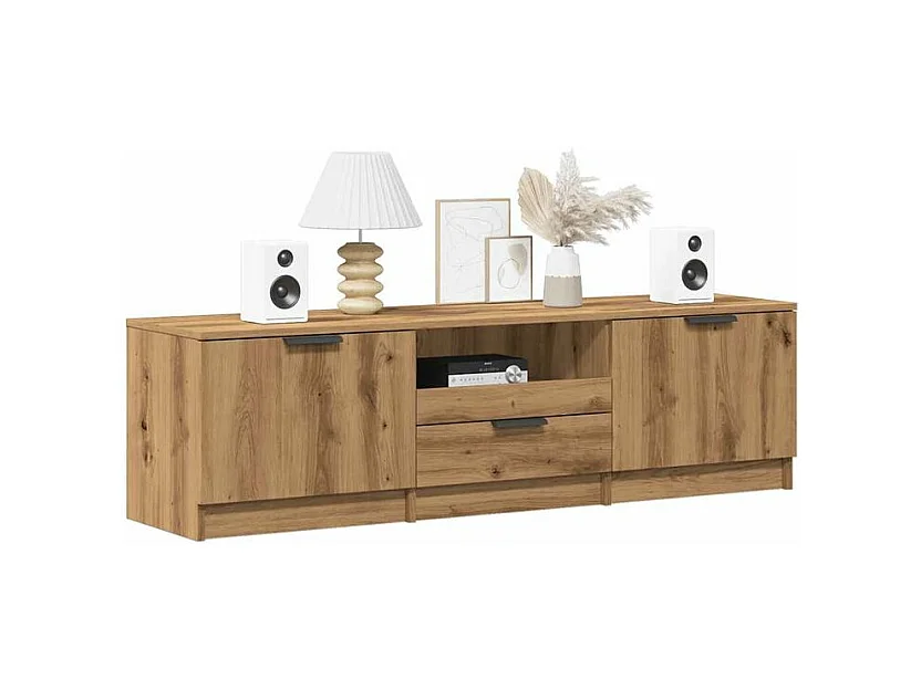 Meuble TV chêne artisanal 140x35x40 bois d'ingénierie