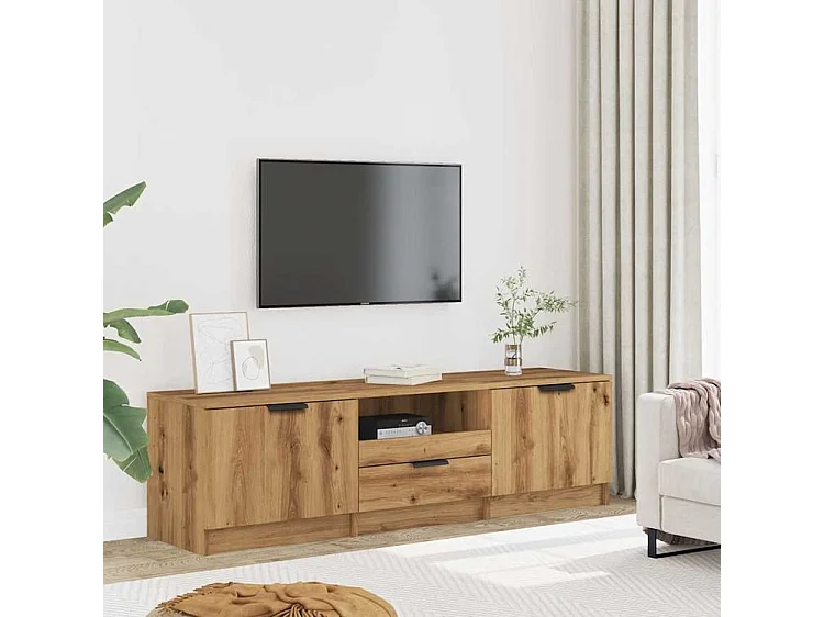 Meuble TV chêne artisanal 140x35x40 bois d'ingénierie