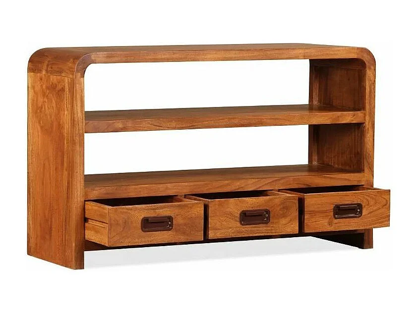 Meuble TV 3 tiroirs 1 étagère acacia massif foncé Palie