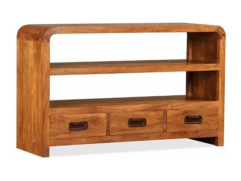 Meuble TV 3 tiroirs 1 étagère acacia massif foncé Palie