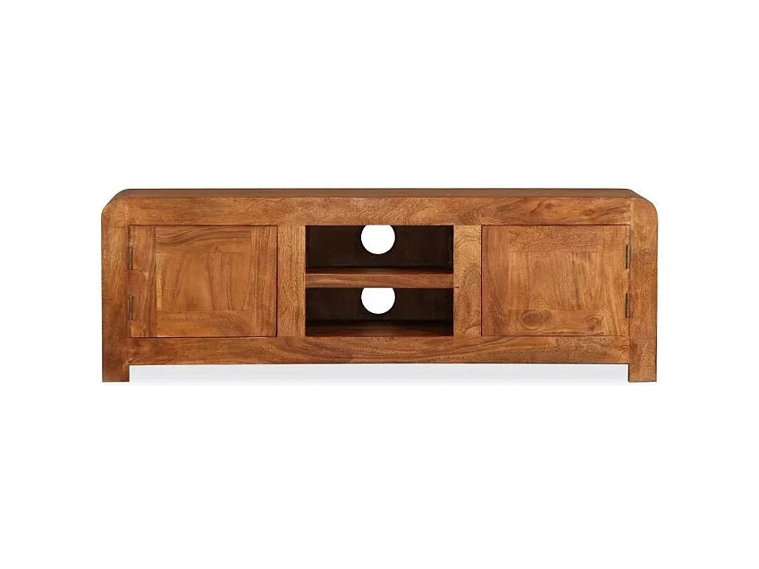 Meuble TV 2 portes 2 niches acacia massif foncé Palie