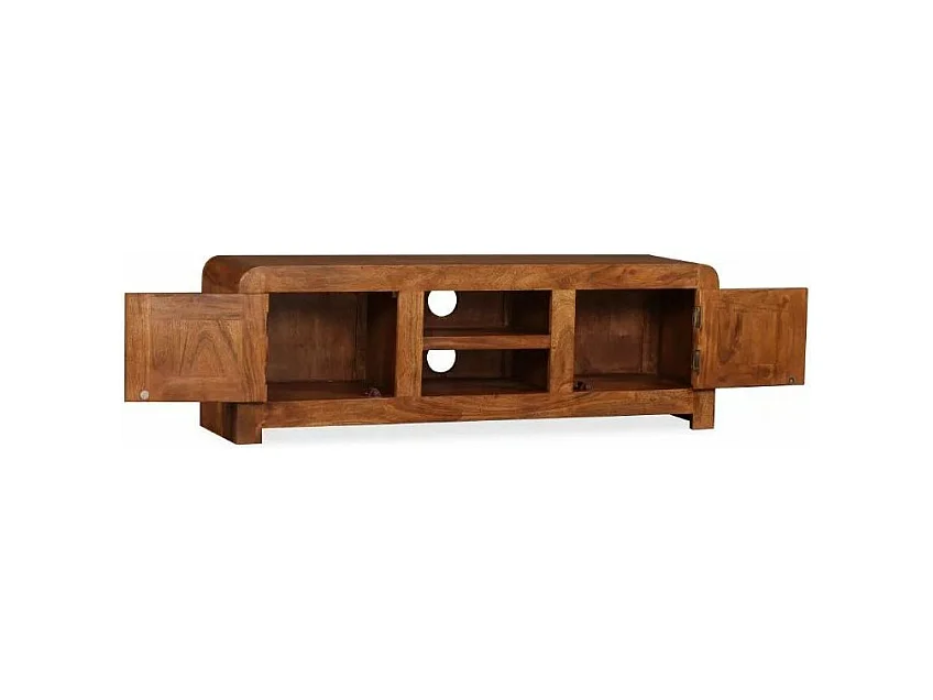 Meuble TV 2 portes 2 niches acacia massif foncé Palie