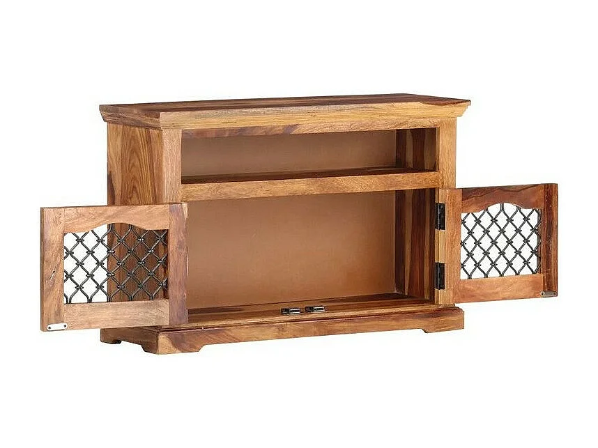 Meuble TV 2 portes 1 niche bois massif foncé Lovar 90cm