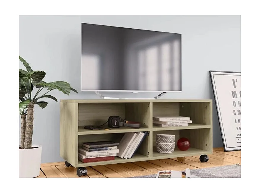 Meuble TV sur roulettes chêne sonoma JK