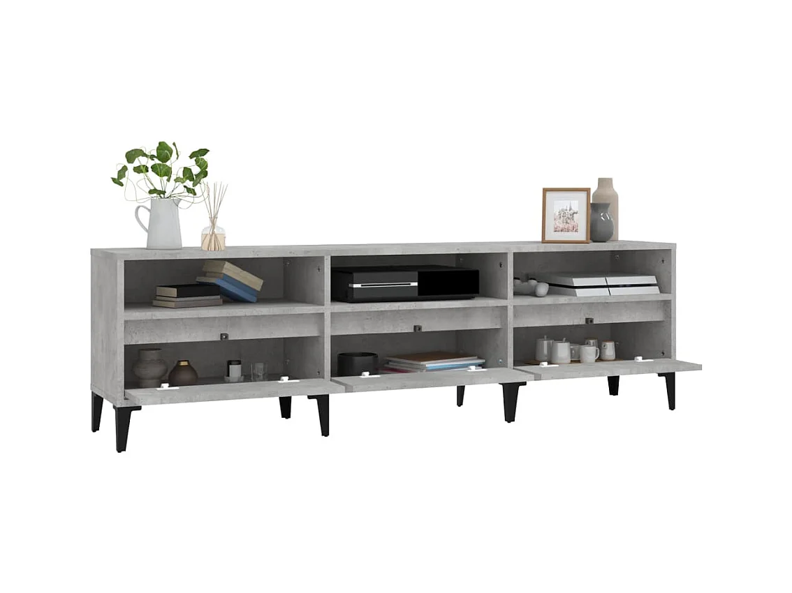 Meuble TV gris béton 150x30x44,5 bois d'ingénierie