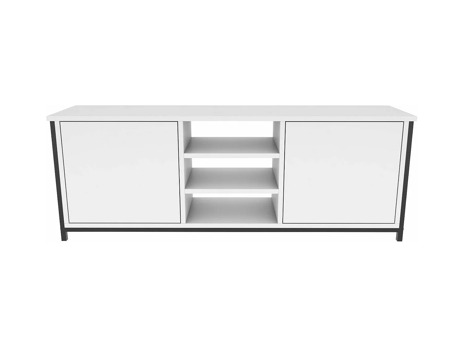 Meuble TV 2 portes 2 étagères acier noir et bois blanc Klazika 140cm