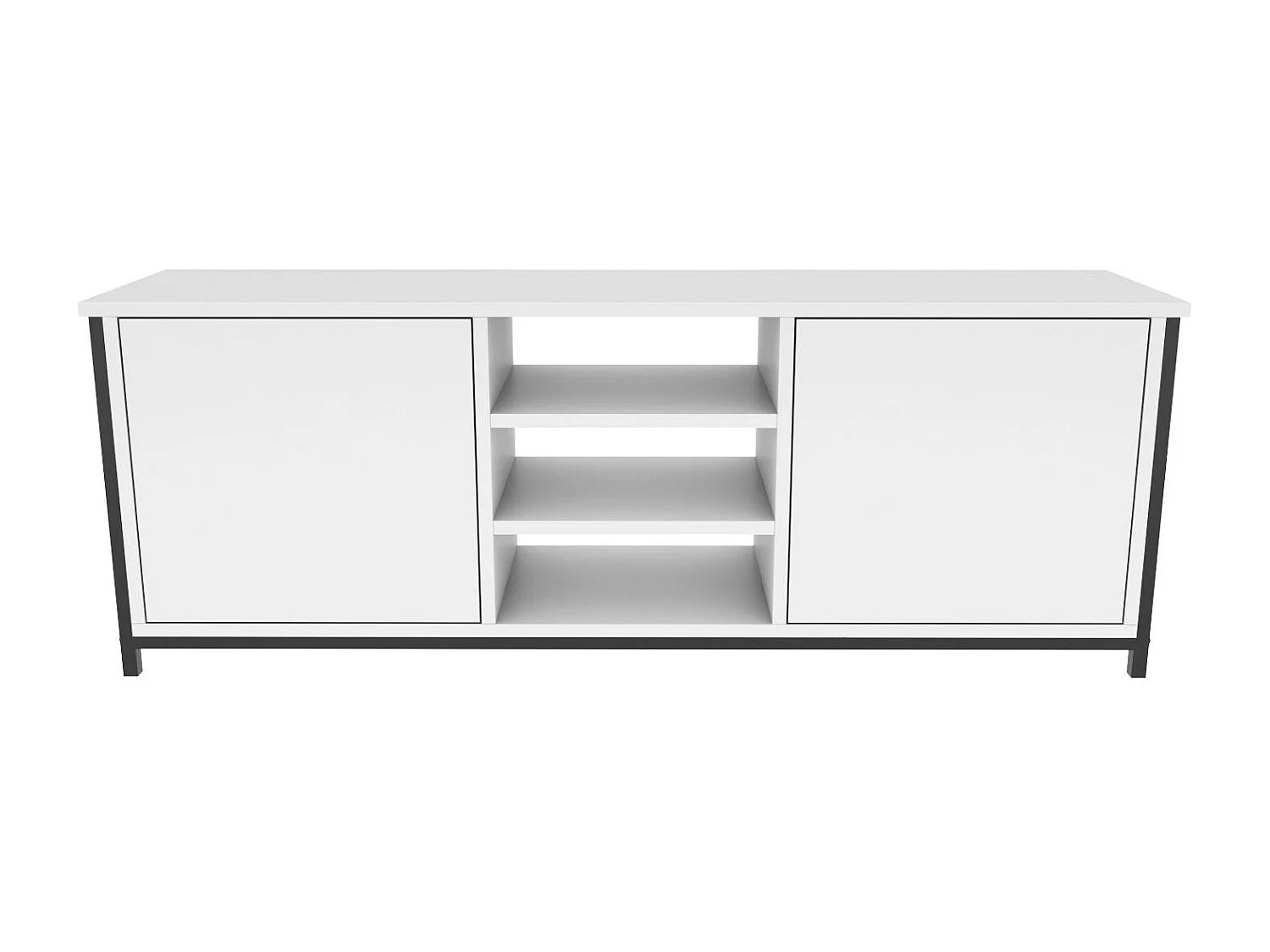 Meuble TV 2 portes 2 étagères acier noir et bois blanc Klazika 140cm