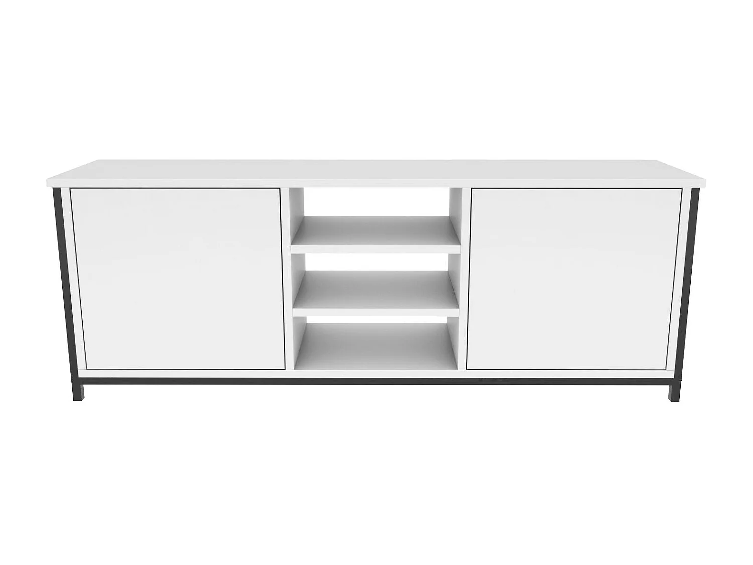 Meuble TV 2 portes 2 étagères acier noir et bois blanc Klazika 140cm